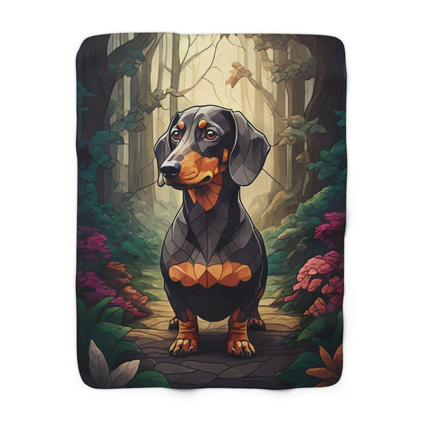 Dachshund Low Poly Forest Sherpa Fleece Blanket | Dog Lover Gift