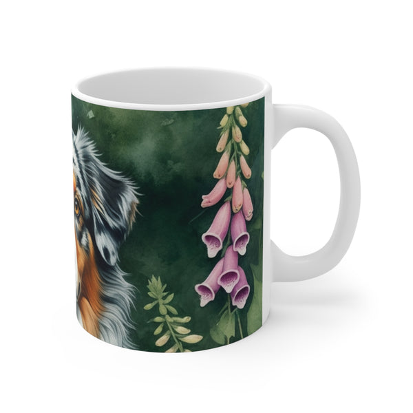 Australian Shepherd Watercolor Garden Peek Coffee Mug | Premium Dog Prints | Tritan