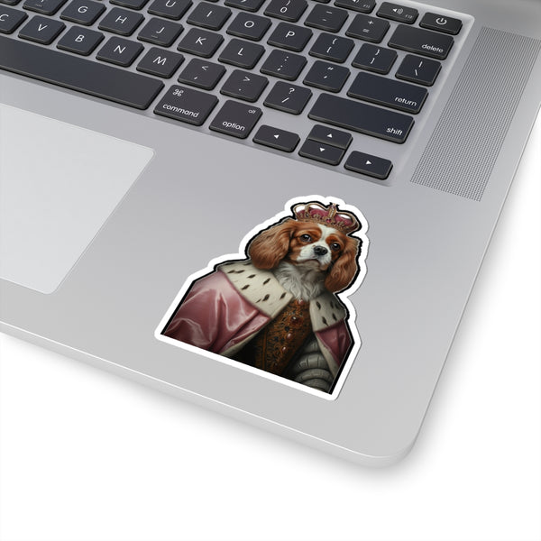 Cavalier King Charles Spaniel Kings & Queens Royal Portrait Sticker, Dog Portrait Vinyl Decal, Kiss-Cut Sticker, Dog Mom Gift Sticker — Lifestyle View
