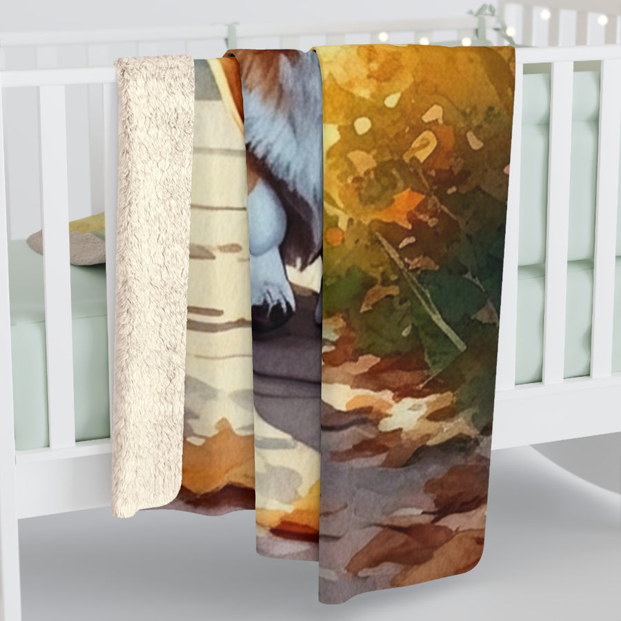 Corgi Watercolor Autumn Path Throw Blanket | Premium Dog Prints | Tritan — detail view