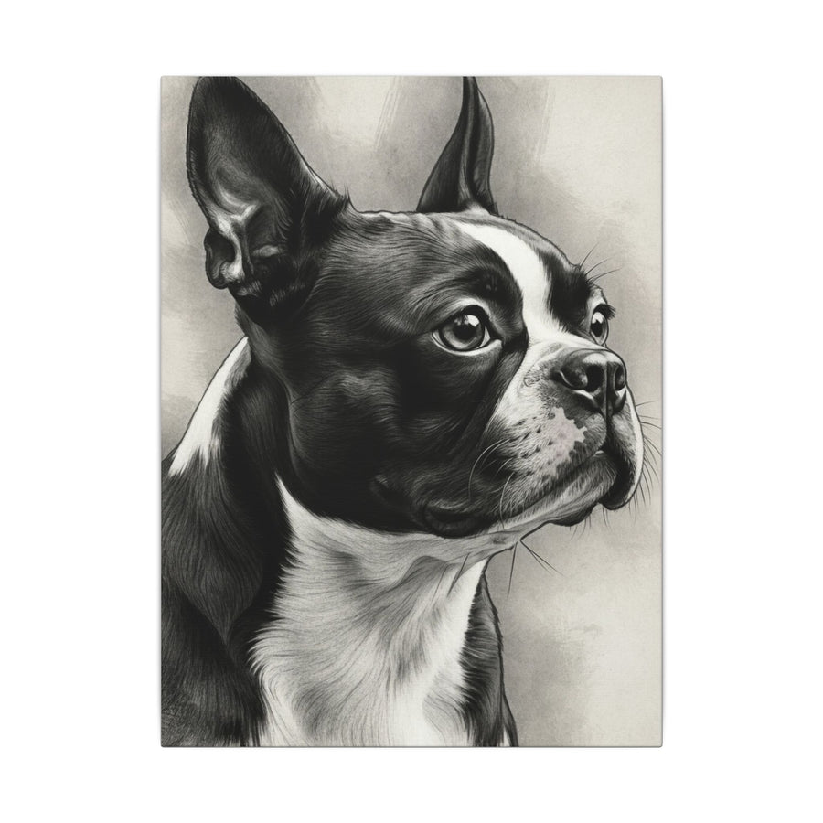 Boston Terrier Charcoal Portrait Canvas | Dog Lover Gift | Pet Memorial Wall Art | Modern Home Decor | Black & White Dog Painting Print
