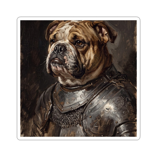 English Bulldog Medieval Knight Portrait Sticker, Dog Portrait Vinyl Decal, Kiss-Cut Sticker, English Bulldog Lover Gift