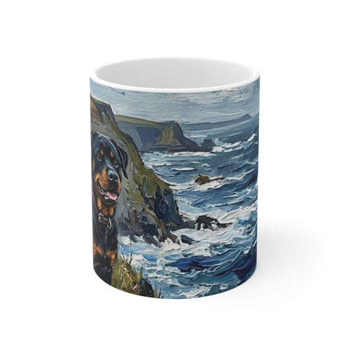 Rottweiler Acrylic Gallery Print Coastal Cliffside Coffee Mug | Premium Dog Prints | Tritan