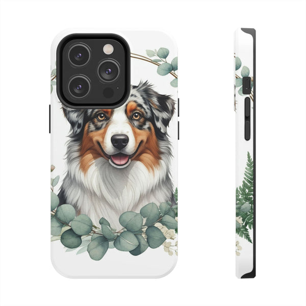 Australian Shepherd Watercolor Botanical Wreath Phone Case | Premium Dog Prints | Tritan