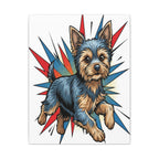 Yorkshire Terrier Canvas Print - Dynamic Comic Book Art with Halftone Dots - Energetic Yorkie Pop Art for Dog Lovers