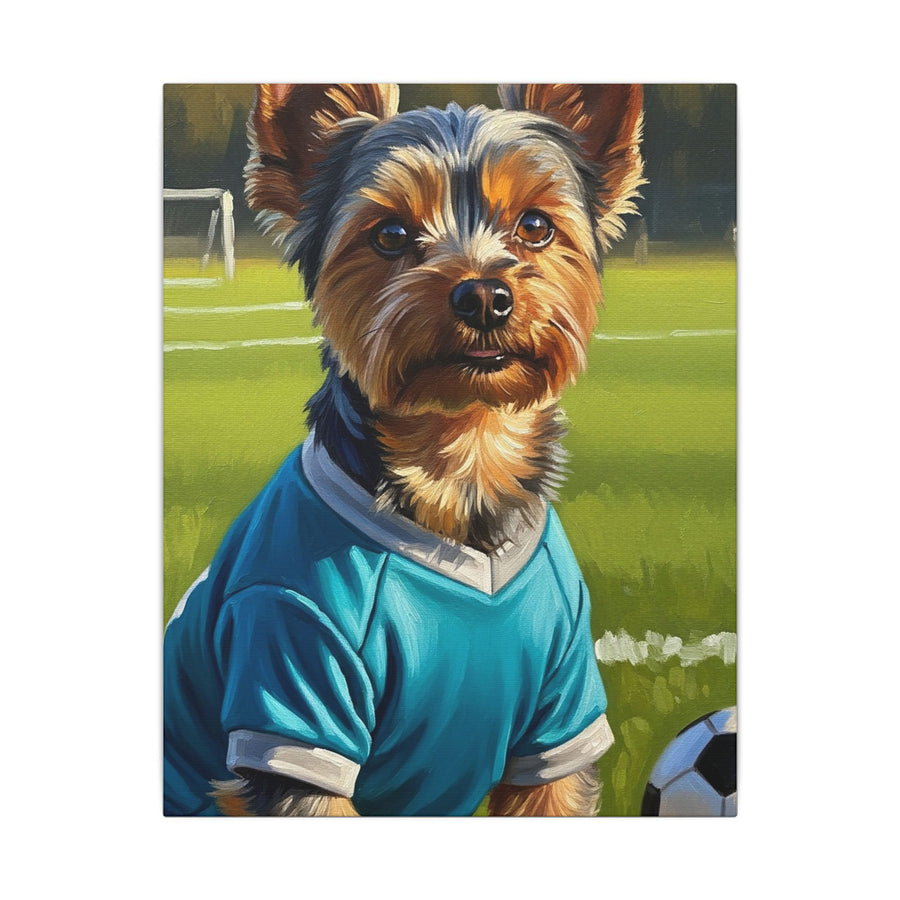 Yorkshire Terrier Oil Painting Soccer Portrait Canvas Wall Art | Yorkie Dog Lover Gift | Pet Decor for Home
