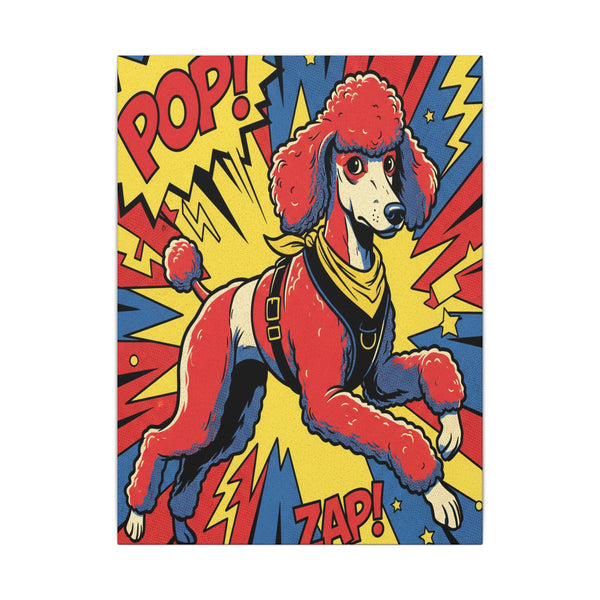 Standard Poodle Pop Art Canvas, Energetic Comic Book Style Print, Retro Halftone Dog Artwork for Modern Decor