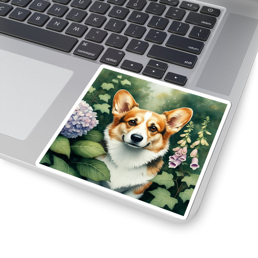 Corgi Watercolor Garden Peek Kiss-Cut Stickers | Premium Dog Prints | Tritan