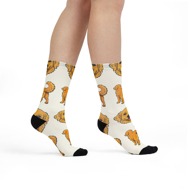 Golden Retriever Socks | Fun All Over Print Dog Socks | Golden Mom Gift | Cute Crew Socks for Dog Lovers | Stocking Stuffer