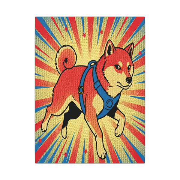 Shiba Inu Comic Book Canvas - Dynamic Pop Art with Halftone Dots, Bold Lines, and Retro Action Dog Wall Decor