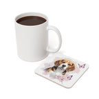 Beagle Watercolor Butterfly Bloom Drink Coaster | Premium Dog Prints | Tritan