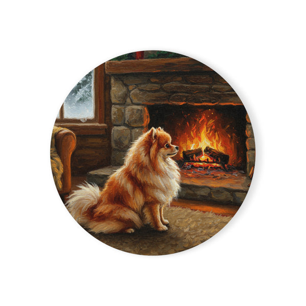 Acrylic Pomeranian - Winter Hearth | Cork Back Coaster