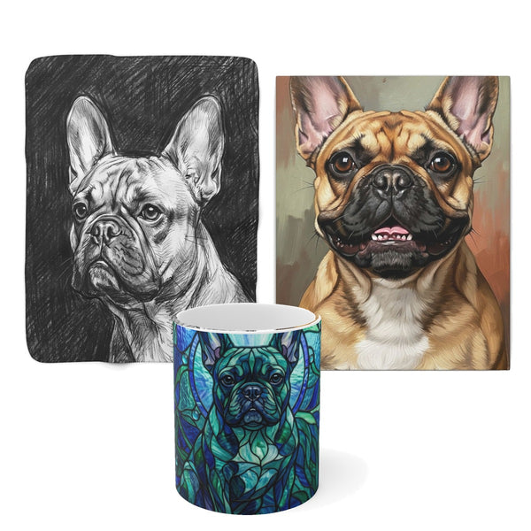 French Bulldog Home Set — 3 Art Styles | Canvas + Blanket + Mug