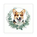 Corgi Watercolor Botanical Wreath Kiss-Cut Stickers | Premium Dog Prints | Tritan — secondary view