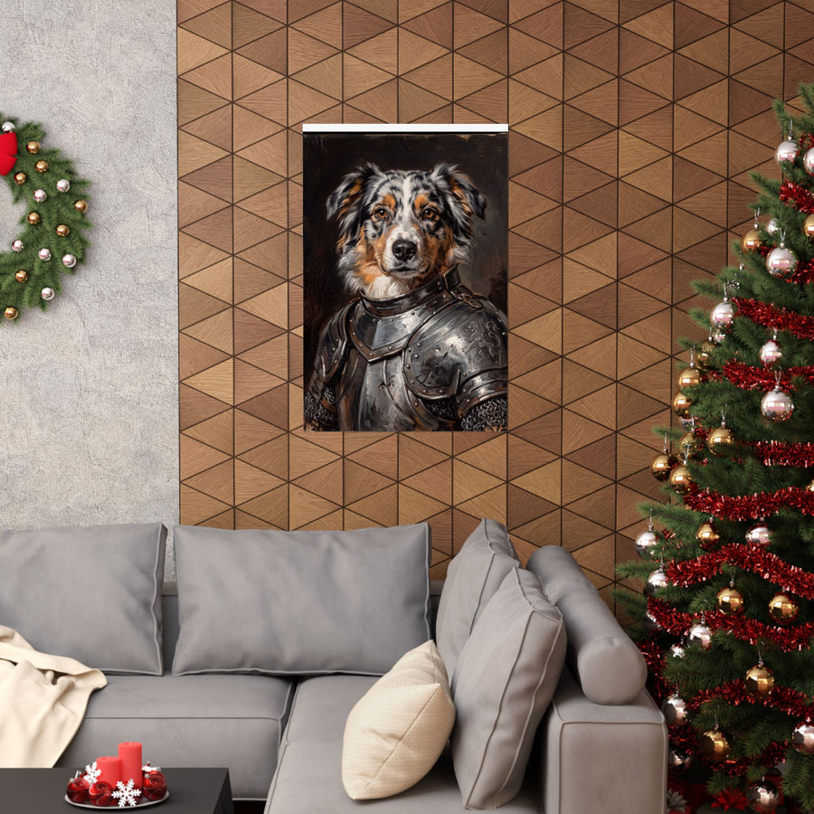 Australian Shepherd Medieval Knight Portrait Matte Poster, Regal Dog Art Print, Australian Shepherd Lover Gift, Wall Art