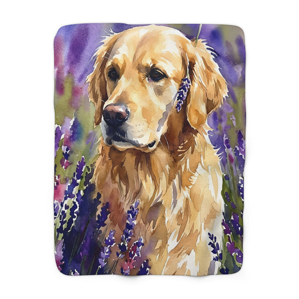Golden Retriever Watercolor Lavender Fields Throw Blanket | Premium Dog Art | Tritan