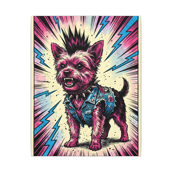 Yorkshire Terrier Canvas Print - Dynamic Comic Book Art with Halftone Dots - Energetic Yorkie Pop Art for Dog Lovers
