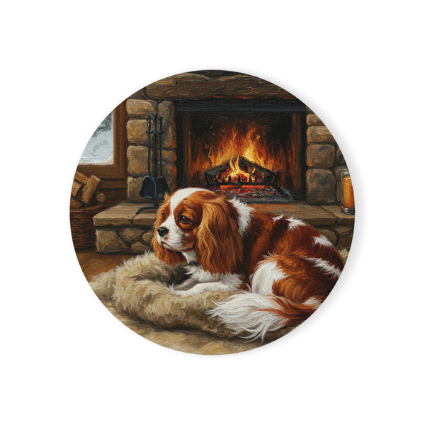Acrylic Cavalier King Charles Spaniel - Winter Hearth | Cork Back Coaster