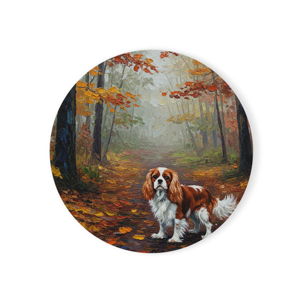 Acrylic Cavalier King Charles Spaniel - Autumn Woods | Cork Back Coaster