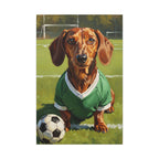 Dachshund Oil Painting Soccer Portrait Stretched Canvas Wall Art | Funny Dog Decor Gift | Pet Lover Home Art