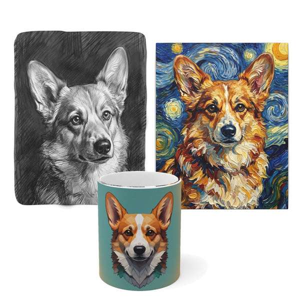 Corgi Home Set — 3 Art Styles | Canvas + Blanket + Mug