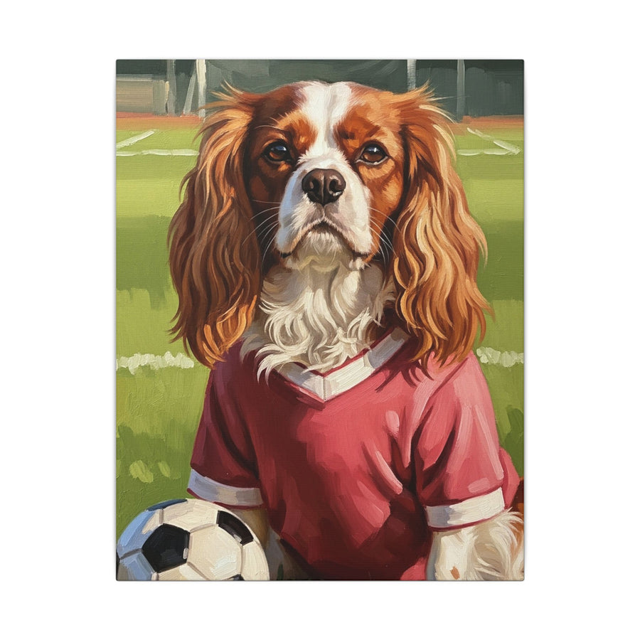 Cavalier King Charles Spaniel Oil Painting Soccer Portrait Canvas Wall Art | Cavalier Gift | Dog Decor