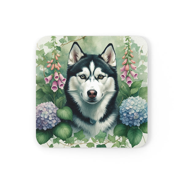 Siberian Husky Watercolor Garden Peek Drink Coaster | Premium Dog Prints | Tritan