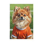 Pomeranian Soccer Portrait Oil Painting Canvas Wall Art | Pomeranian Gift | Dog Lover Decor | Pet Portrait Stretched Canvas Print