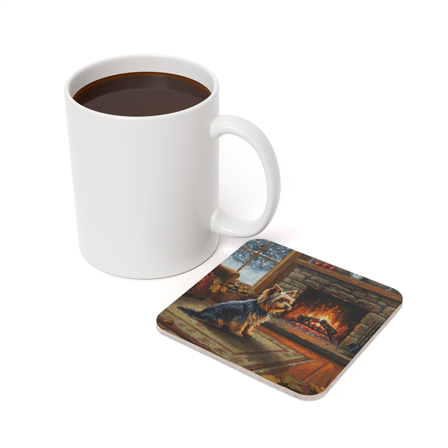 Acrylic Yorkshire Terrier - Winter Hearth | Cork Back Coaster