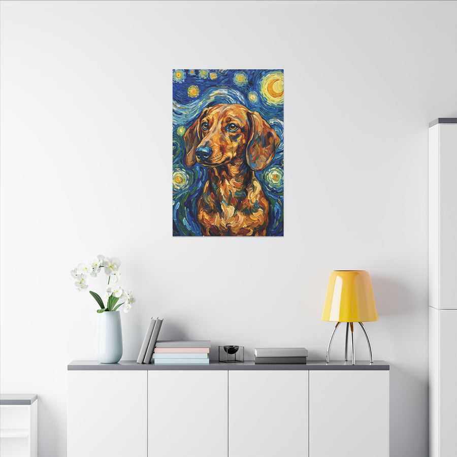 Dachshund Post-Impressionist Oil Painting Stretched Canvas Wall Art | Funny Dog Decor Gift | Pet Lover Home Art