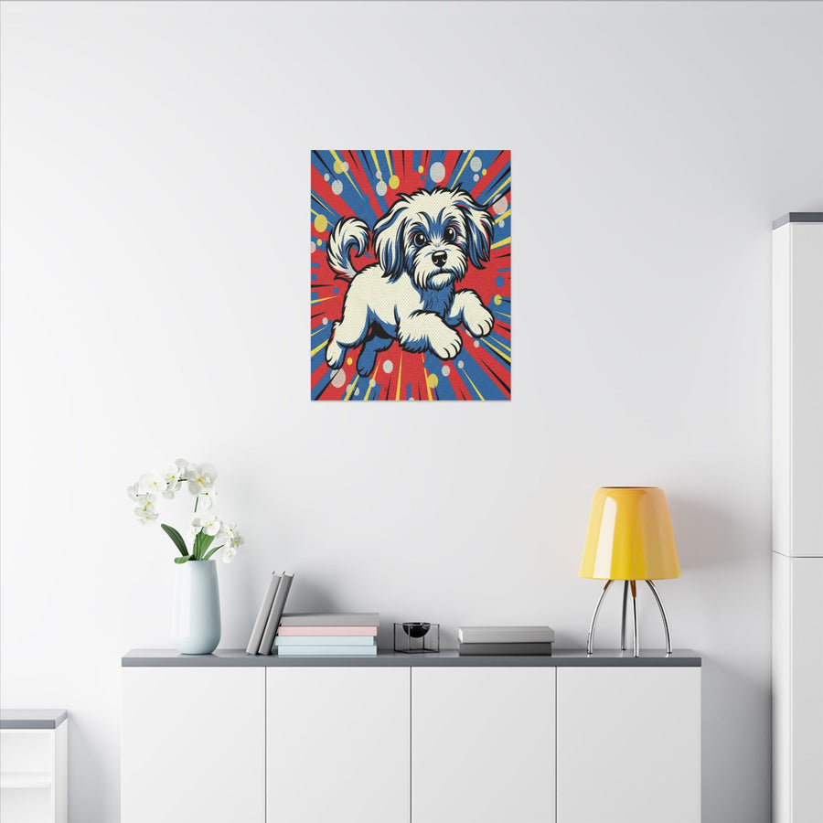 Havanese Comic Pop Art Canvas Print - Energetic Dog Wall Art - Retro Halftone Style - Dynamic Pet Portrait