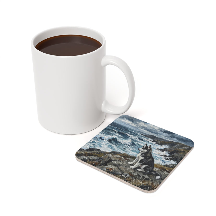 Siberian Husky Acrylic Gallery Print Coastal Cliffside Drink Coaster | Premium Dog Prints | Tritan — detail view