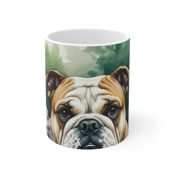 English Bulldog Watercolor Garden Peek Coffee Mug | Premium Dog Prints | Tritan