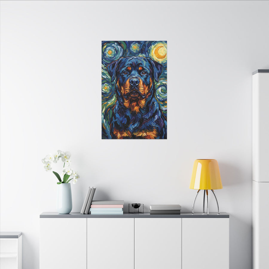 Rottweiler Post-Impressionist Oil Painting Canvas Wall Art Decor | Rottie Dog Lover Gift | Premium Pet Portrait Print