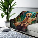 Golden Retriever Low Poly Forest Sherpa Fleece Blanket | Dog Lover Gift