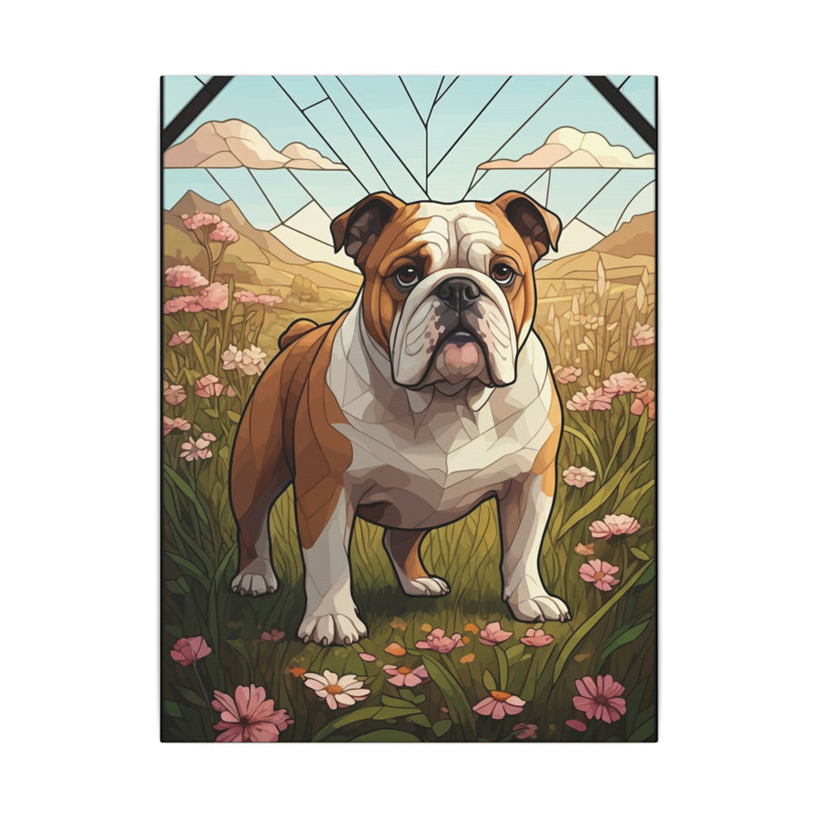 English Bulldog Stained Glass Canvas Print, Dog Wall Art Decor, Pet Lover Gift, Dog Art, Housewarming Gift