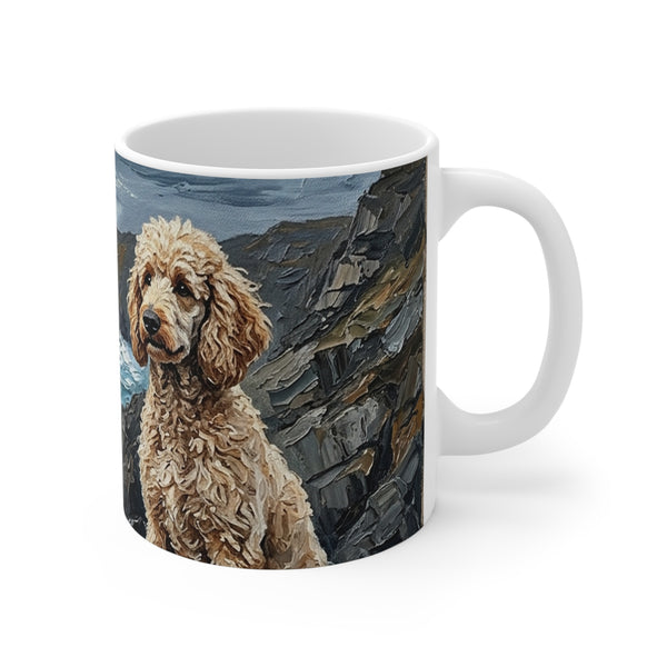 Poodle Coastal Cliffside Ceramic Mug 11oz | Acrylic Painting Style