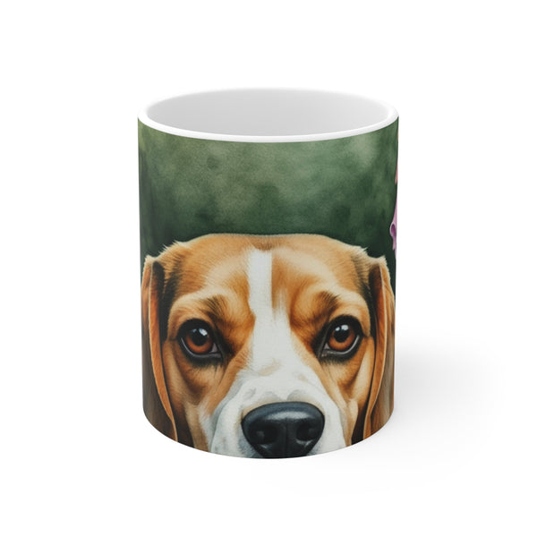 Beagle Watercolor Garden Peek Gift Set — Mug + Coaster + Sticker | Tritan