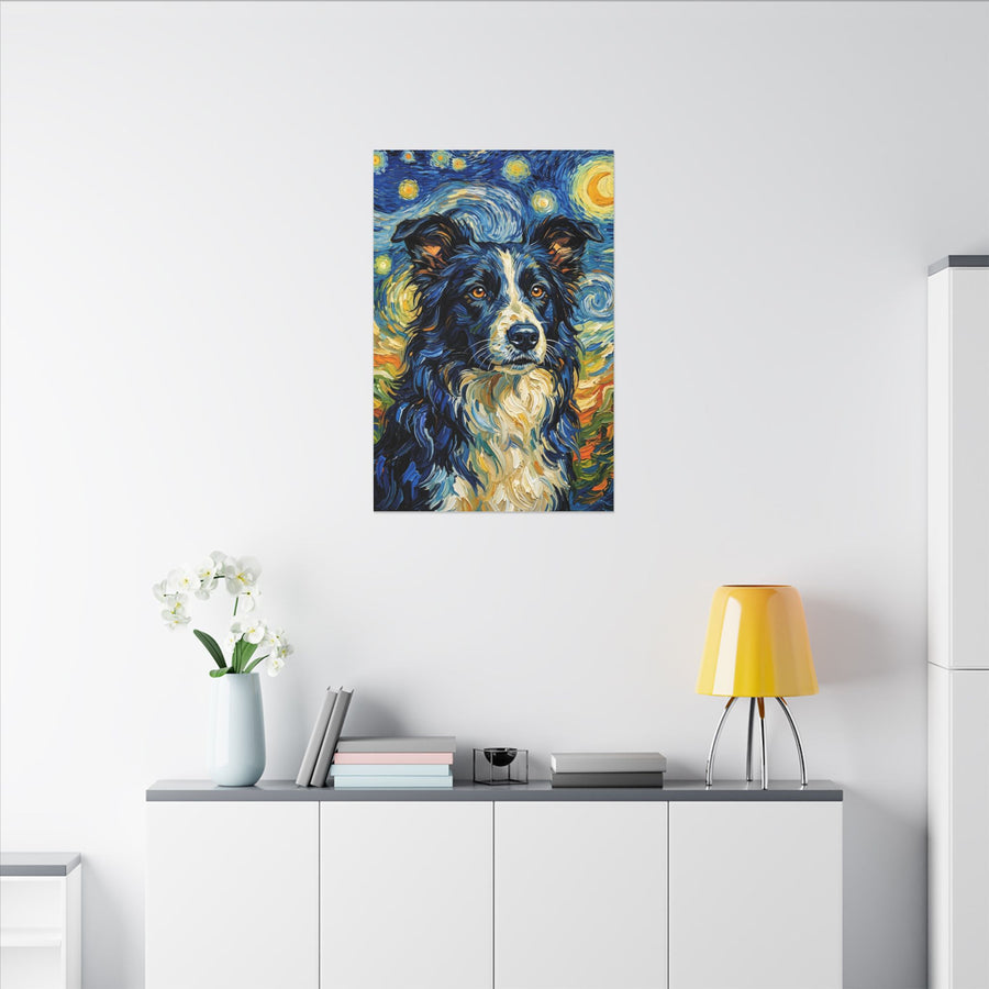 Border Collie Post-Impressionist Oil Painting Stretched Canvas Wall Art | Energetic Dog Lover Gift | Premium Pet Decor