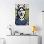 Siberian Husky Oil Painting Soccer Portrait Canvas Art | Dog Wall Decor | Pet Lover Gift for Sports Fans
