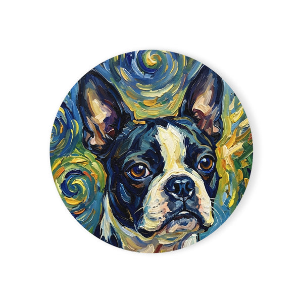 Boston Terrier Post-Impressionist Oil Painting Coaster | Dog Art Decor Gift | Premium Pet Portrait Drink Mat for Dog Lovers