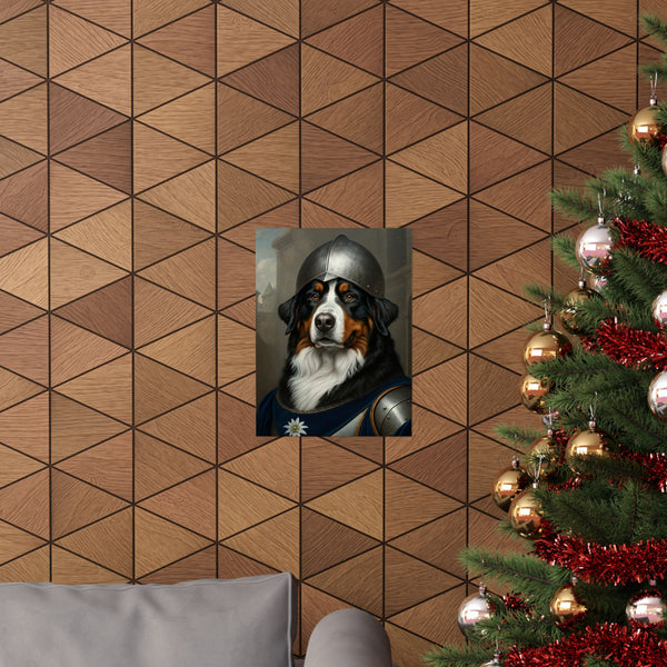 Bernese Mountain Dog Medieval Knight Portrait Matte Poster, Regal Dog Art Print, Bernese Mountain Dog Lover Gift, Wall Art — Lifestyle View