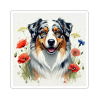 Australian Shepherd Watercolor Wildflower Field Kiss-Cut Stickers | Premium Dog Prints | Tritan — primary view
