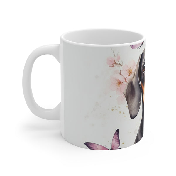 Dachshund Watercolor Butterfly Bloom Coffee Mug | Premium Dog Prints | Tritan