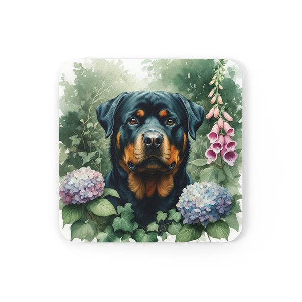 Rottweiler Watercolor Garden Peek Drink Coaster | Premium Dog Prints | Tritan