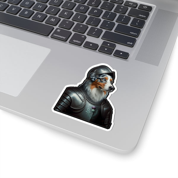 Australian Shepherd Medieval Knight Portrait Sticker, Dog Portrait Vinyl Decal, Kiss-Cut Sticker, Australian Shepherd Lover Gift — Lifestyle View