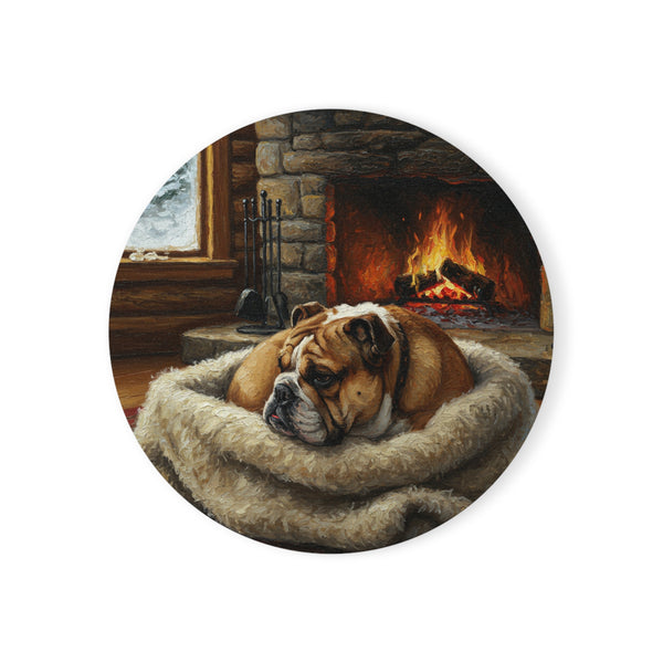 Acrylic English Bulldog - Winter Hearth | Cork Back Coaster