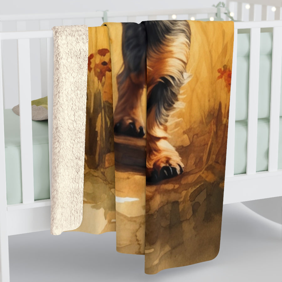 Dachshund Watercolor Meadow Golden Throw Blanket | Premium Dog Prints | Tritan — detail view