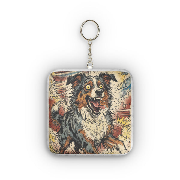 The Frantic Aussie Plush Keychain | Australian Shepherd Comic Dog Art