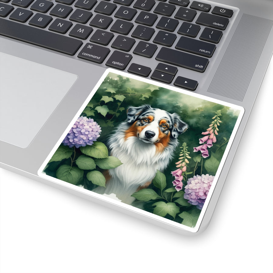 Australian Shepherd Watercolor Garden Peek Kiss-Cut Stickers | Premium Dog Prints | Tritan